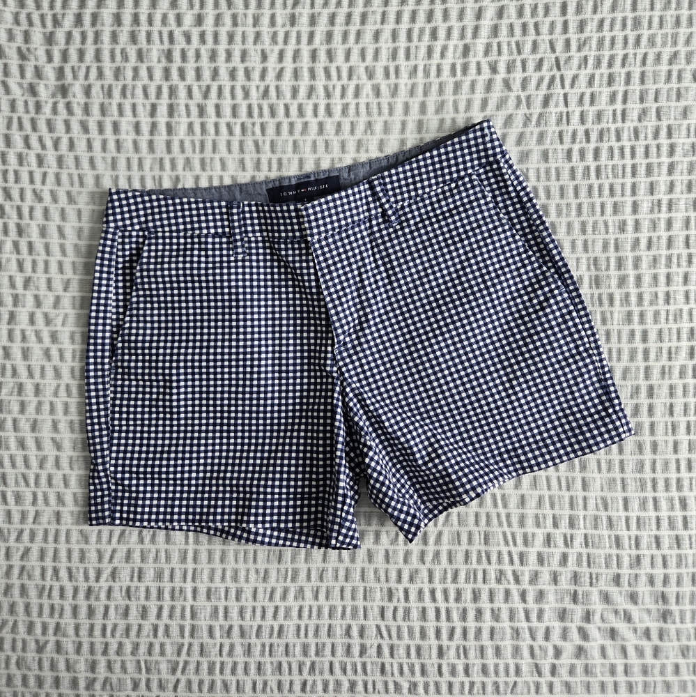 Tommy Hilfiger Shorts Gingham Plaid Tailored Mid Rise Cotton Navy